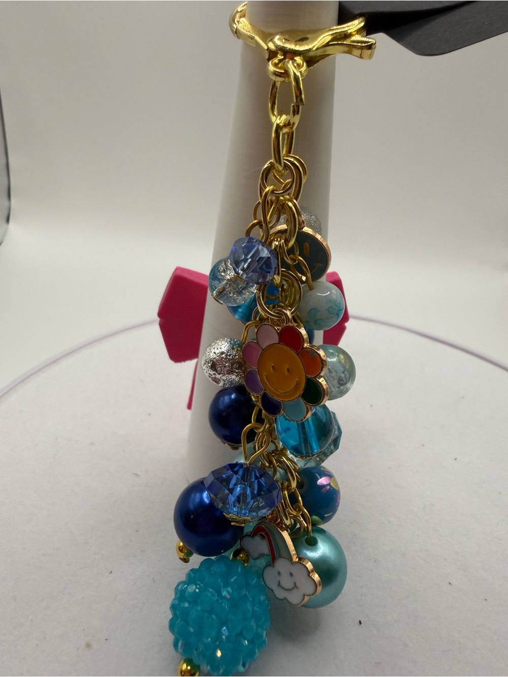 Gold-Tone Blue Multi-Bead Flower purse charm
